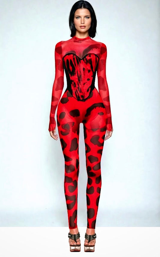 A Rouge Corset Bodysuit Set