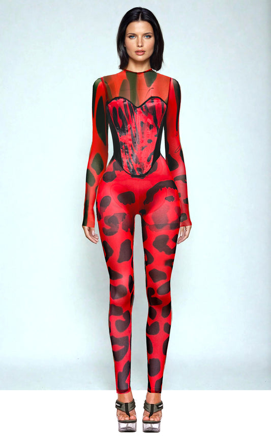 A Rouge Corset Catsuit